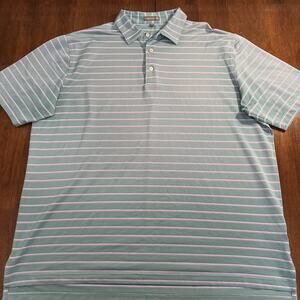 Peter Millar Summer Comfort Polo Shirt Green Purple White Striped Men's Size 2XL